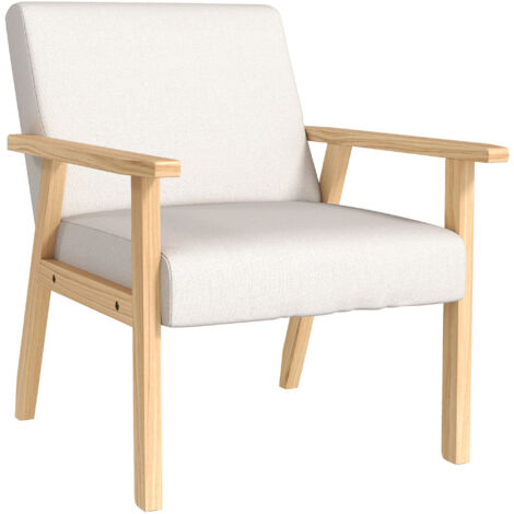Chaise de salon relaxante – Accoudoirs étriers, aspect lin, blanc crème – 64 × 70 × 72 cm (1/5)