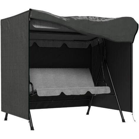 Abri de balnéation pour balançoire Hollywoodschaukel, avec 3 sièges. Matériau résistant à l’eau. Resiste aux rayons UV. Tissu Oxford de qualité 420D. Dimensions : 177x114x152 cm. Couleur gris foncé. (1/5)