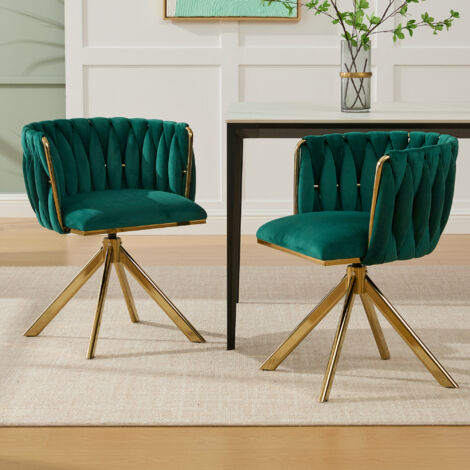 Fauteuil en velours, avec un cadre métallique résistant aux charges lourdes. Possibilité de déplacer le fauteuil à 180°. Conception ergonomique permettant une bonne posture. (set de 2 pièces). (1/5)