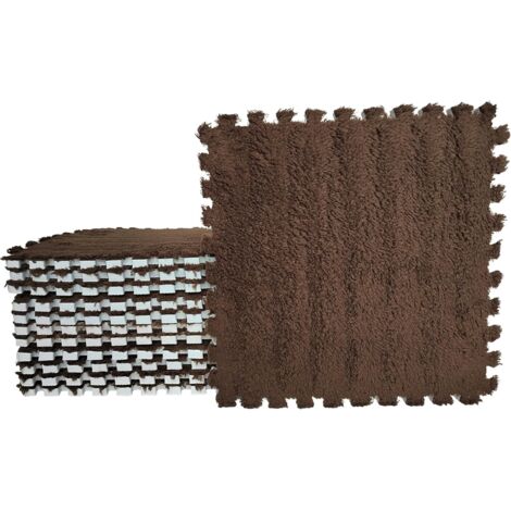 Ensemble de 12 dalles de moquette emboîtables en mousse EVA – Tapis de sol pelucheux, antidérapant et insonorisant – Pour chambre, crèche et salle de jeux