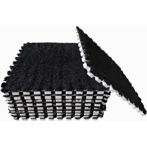 Ensemble de 12 dalles de moquette emboîtables en mousse EVA – Tapis de sol pelucheux, antidérapant et insonorisant – Pour chambre, crèche et salle de jeux
