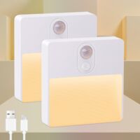 2PC Motion Sensor LED Night Light, USB Rechargeable, RGB Ambient Lighting, Sensor-Activated Night Light for Kids' Rooms, Suitable for Hallways, Stairs, and Bedrooms
