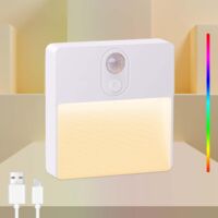 1PC Motion Sensor LED Night Light, USB Rechargeable, RGB Ambient Lighting, Sensor-Activated Night Light for Kids' Rooms, Suitable for Hallways, Stairs, and Bedrooms