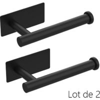 Lot de 2 Porte-rouleau de papier toilette mural en acier inox, support sans percage autocollant pour salle de bain, cuisine et WC