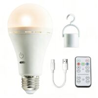 Ampoule LED E27 rechargeable par USB, 3 couleurs de lumière, avec télécommande et gradation, ampoule de secours pour camping et urgences