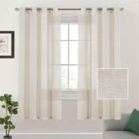 Rideaux lin effet lot de 2, oeillets métalliques déco véranda salon, rideau occultage partiel 132x274 cm