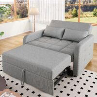 Canapé moderne deux places en cuir, assise réglable en trois positions, pieds métalliques laqués, style élégant et compact, idéal pour les petits logements et facile à utiliser au quotidien.