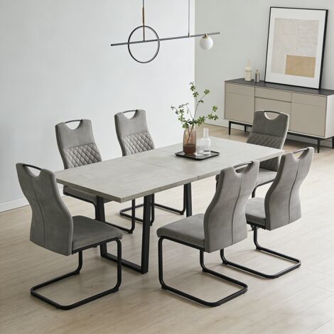 Erweiterbares Esstischset aus MDF mit Stühlen (6 Stühle, tissu, gris)