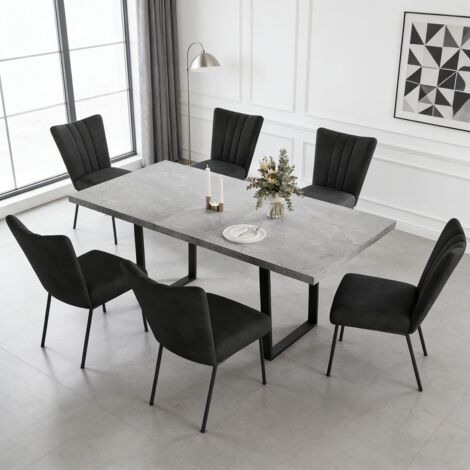 Erweiterbares Esstischset aus MDF mit Stühlen (4 Stühle, flanelle, gris foncé)