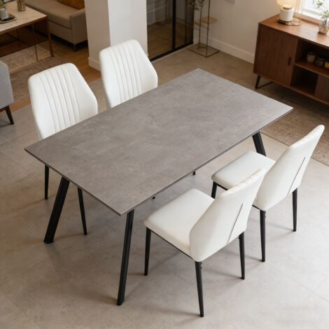 Esstischset 120 cm aus MDF mit Stühlen (4 Stühle, cuir PU, blanc)