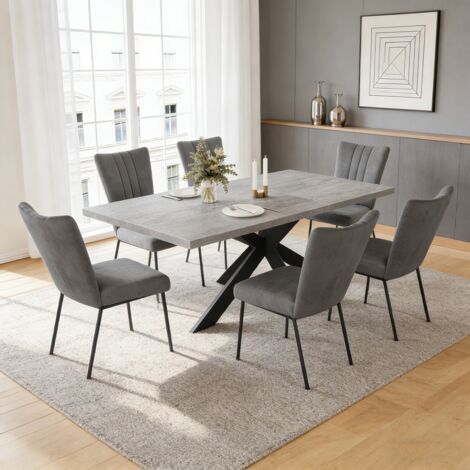 Erweiterbares Esstischset aus MDF mit Stühlen (6 Stühle, flanelle, gris)