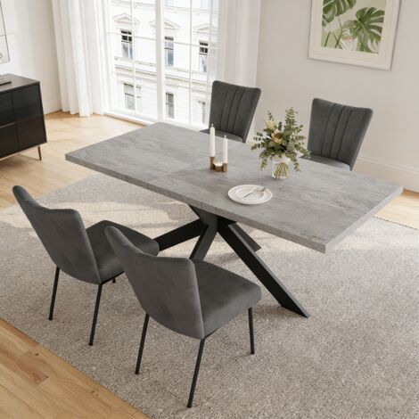 Erweiterbares Esstischset aus MDF mit Stühlen (4 Stühle, flanelle, gris)