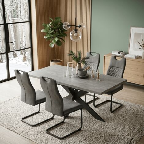 Erweiterbares Esstischset aus MDF mit Stühlen (4 Stühle, tissu, gris)
