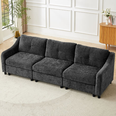 JIEXI Modulares Sofa, L-förmiges Chenille-Sofa, frei konfigurierbar, U-förmiges Ecksofa, ideal für Wohnzimmer, Wohnungen und Büros (3-Sitzer, grau)