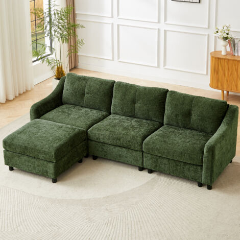 JIEXI Modulares Sofa, L-förmiges Chenille-Sofa, frei konfigurierbar, U-förmiges Ecksofa, ideal für Wohnzimmer, Wohnungen und Büros (3-Sitzer in L-Form, grün)