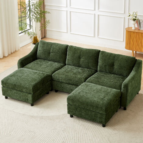 JIEXI Modulares Sofa, L-förmiges Chenille-Sofa, frei konfigurierbar, U-förmiges Ecksofa, ideal für Wohnzimmer, Wohnungen und Büros (3-Sitzer in U-Form, grün)