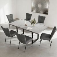 Erweiterbares Esstischset aus MDF mit Stühlen (6 Stühle, flanelle, gris)