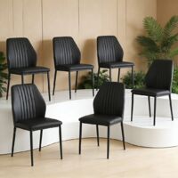 JIEXI Esszimmerstuhl-Set im Mid-Century-Stil aus PU-Leder (6 Stühle, Schwarz)
