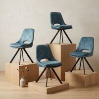 JIEXI Esszimmergarnitur, aus Flanell, mit durchbrochener Rückenlehne, geeignet für Küche, Schlafzimmer und Büro (4 Stühle, Blau)