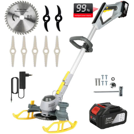 Tondeuse à gazon électrique sans fil 2 en 1, Coupe-bordures/Débroussailleuse à roue, Outil de jardin pour tondre la pelouse, écran LCD, 1 batterie
