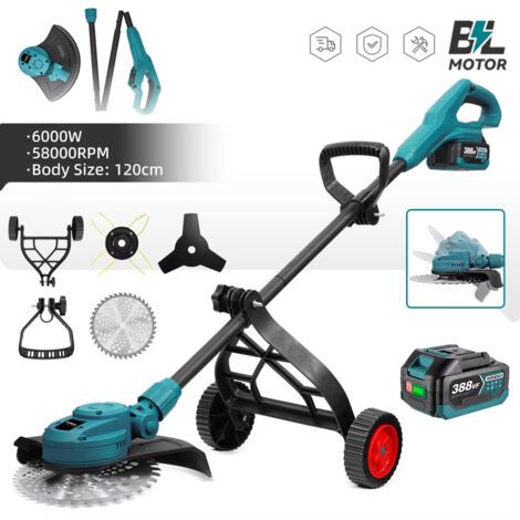 Tondeuse à gazon électrique sans balais 6000 W, 58 000 tr/min, coupe-gazon sans fil, outil de désherbage électrique pour le jardin avec 1 batterie