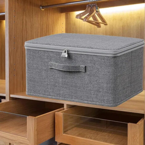 Boîte de rangement, grande boîte à vêtements 40 x 30 x 21 cm, boîte en tissu pliable avec couvercle