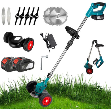 Tondeuse à gazon électrique sans fil 1500W, 12000 tr/min, pliable et réglable, Outils de taille de jardin avec 3 types de lames et 2 batteries (1/5)