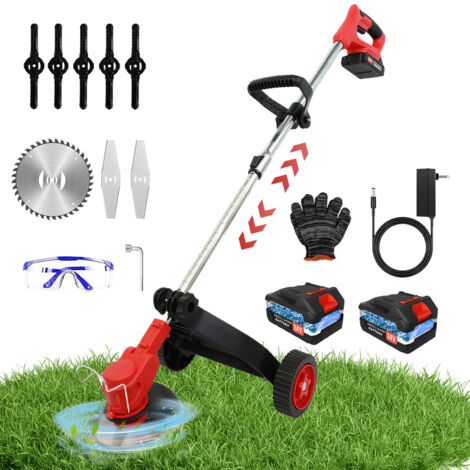 Tondeuse à gazon électrique sans fil, Coupe-bordures électrique réglable, outil de désherbage électrique pour jardin avec 2 batteries, 11 000 tr/min