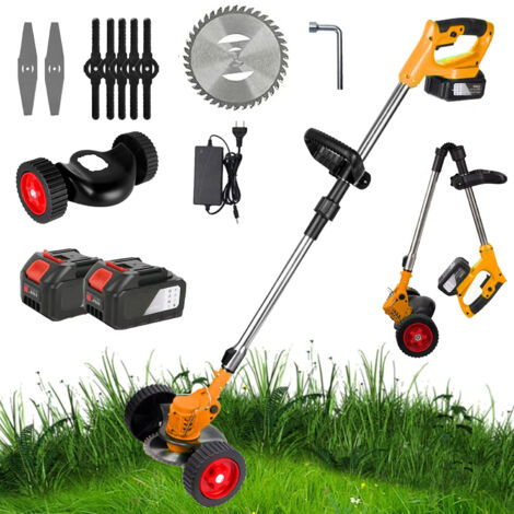 Tondeuse à gazon électrique sans fil 1500W, 12000 tr/min, pliable et réglable, Outils de taille de jardin avec 3 types de lames et 2 batteries