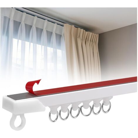 Tringle à rideaux sans perçage, 2 m, rail auto-adhésif avec 20 roulettes, rail coulissant au plafond, convient aux salles de bains et aux chambres.