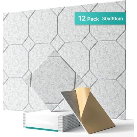Lot de 12 panneaux insonorisants autocollants, panneaux muraux insonorisants haute densité, rembourrage insonorisant en polyester, 30 x 30 x 1 cm (1/5)