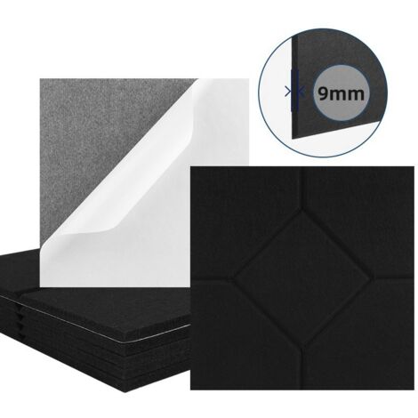 Lot de 12 panneaux acoustiques auto-adhésifs, rembourrage insonorisant en polyester, panneaux muraux insonorisants haute densité, 30 x 30 x 1 cm, noir (1/5)