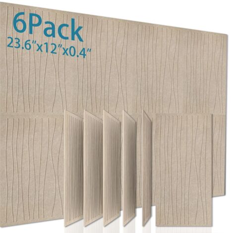 Lot de 6 panneaux acoustiques autocollants, panneaux isolants en polyester, panneaux muraux insonorisants haute densité, 60 x 30 x 1 cm, abricot