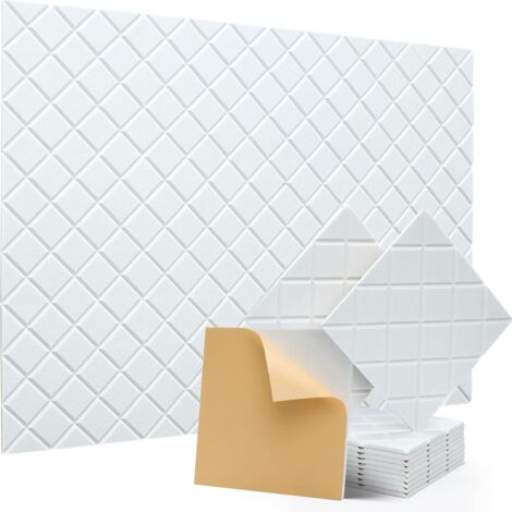 Panneaux acoustiques auto-adhésifs, paquet de 12, rembourrage insonorisant en Polyester 30 x 30 cm, panneaux muraux insonorisés haute densité, Blanc (1/5)