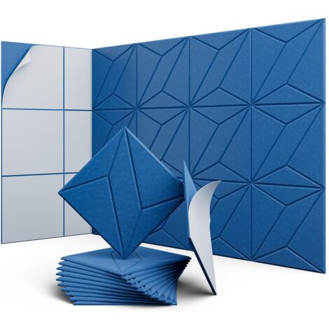 Lot de 12 panneaux acoustiques auto-adhésifs, rembourrage insonorisant en polyester, panneaux muraux insonorisants haute densité, 30 x 30 x 1 cm, bleu