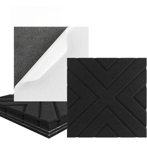 Lot de 12 panneaux acoustiques auto-adhésifs, rembourrage insonorisant en polyester, panneaux muraux insonorisants haute densité, 30 x 30 x 1 cm, noir (1/5)