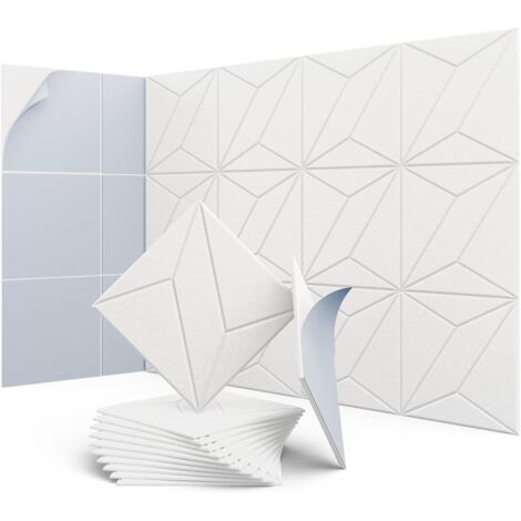 Lot de 12 panneaux acoustiques auto-adhésifs, rembourrage insonorisant en polyester, panneaux muraux insonorisants haute densité, 30 x 30 x 1cm, blanc (1/5)