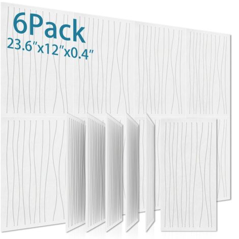 Lot de 6 panneaux acoustiques autocollants, panneaux isolants en polyester, panneaux muraux insonorisants haute densité, 60 x 30 x 1 cm, blanc (1/4)