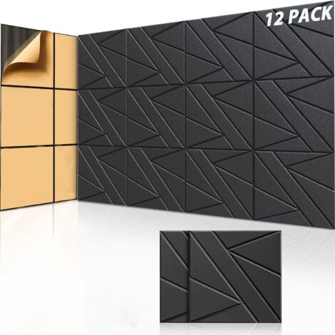 Lot de 12 panneaux acoustiques auto-adhésifs, rembourrage insonorisant en polyester, panneaux muraux insonorisants haute densité, 30 x 30 x 1 cm, noir (1/5)