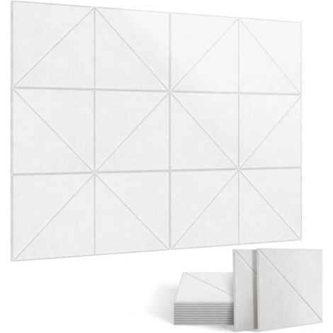 Lot de 12 panneaux acoustiques auto-adhésifs, rembourrage insonorisant en polyester, panneaux muraux insonorisants haute densité, 30 x 30 x 1cm, blanc (1/5)
