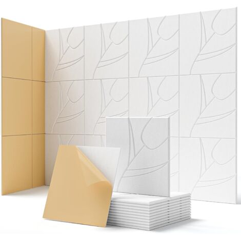 Lot de 12 panneaux acoustiques autocollants, rembourrage insonorisant en polyester, panneaux muraux insonorisants haute densité, 30 x 30 x 1 cm, blanc