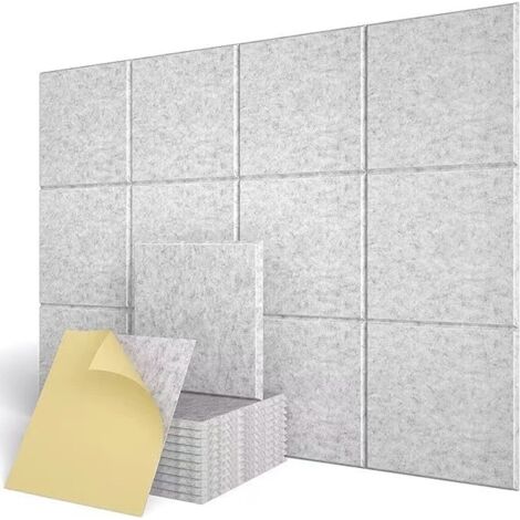 Panneaux acoustiques auto-adhésifs 12 pièces, rembourrage insonorisé en Polyester 30x30cm, panneaux muraux insonorisés haute densité, gris clair (1/5)