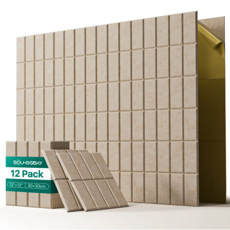Lot de 12 panneaux insonorisants autocollants, 30 x 30 cm, panneaux muraux insonorisants en polyester haute densité, isolation thermique et ignifuge