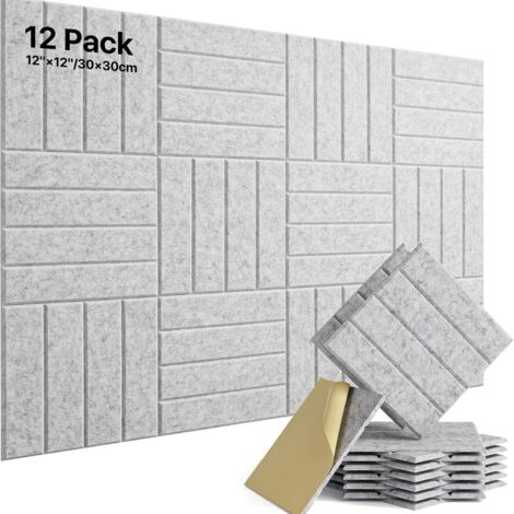 Lot de 12 panneaux insonorisants autocollants, panneaux muraux insonorisants haute densité, rembourrage insonorisant en polyester, 30 x 30 x 1 cm (1/5)