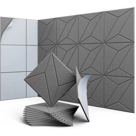 Lot de 12 panneaux acoustiques auto-adhésifs, rembourrage insonorisant en polyester, panneaux muraux insonorisants haute densité, 30 x 30 x 1 cm, gris (1/5)