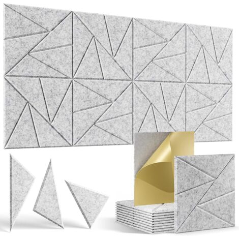 Lot de 12 panneaux acoustiques autocollants, panneaux muraux insonorisants haute densité, panneau insonorisant en polyester, 30 x 30 cm (gris clair) (1/5)