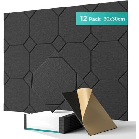Lot de 12 panneaux insonorisants autocollants, panneaux muraux insonorisants haute densité, rembourrage insonorisant en polyester, 30 x 30 x 1 cm (1/5)