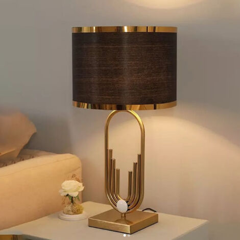 Lampe de chevet noire à monture dorée, lampe de table d'éclairage domestique, lampe de nuit de chambre, lampe décorative, H56cm (lumière chaude)