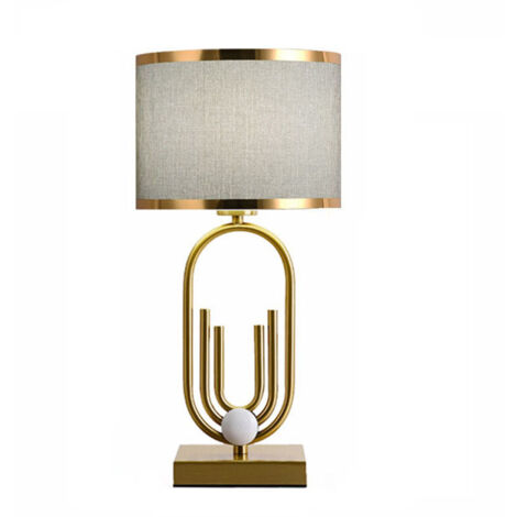 Lampe de table moderne grise à monture dorée, lampe de chevet, décoration de chambre, idéale pour un restaurant ou un bureau, H 48 cm (lumière chaude)
