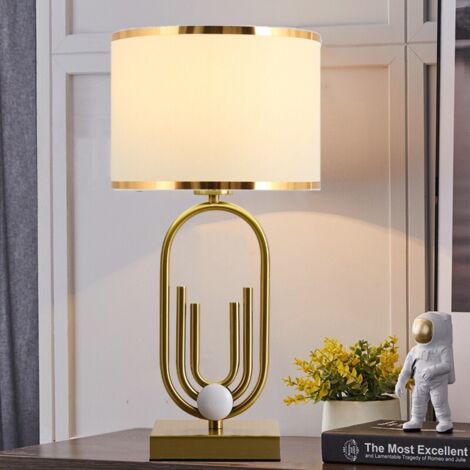 Lampe de chevet élégante à monture dorée blanche, lampe de table en métal, veilleuse, convient pour bureau, salon, H48cm (lumière chaude)